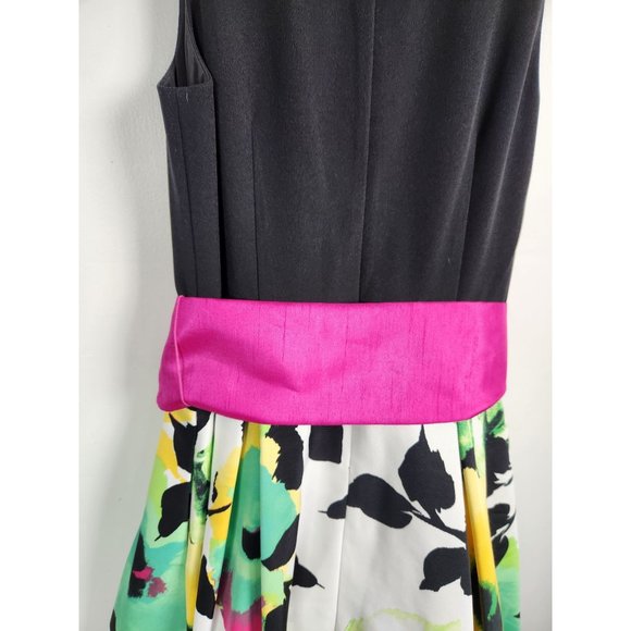 Eliza J. Women's Sz. 8 Black & Floral Fit & Flare Sleeveless Dress - Picture 7 of 8
